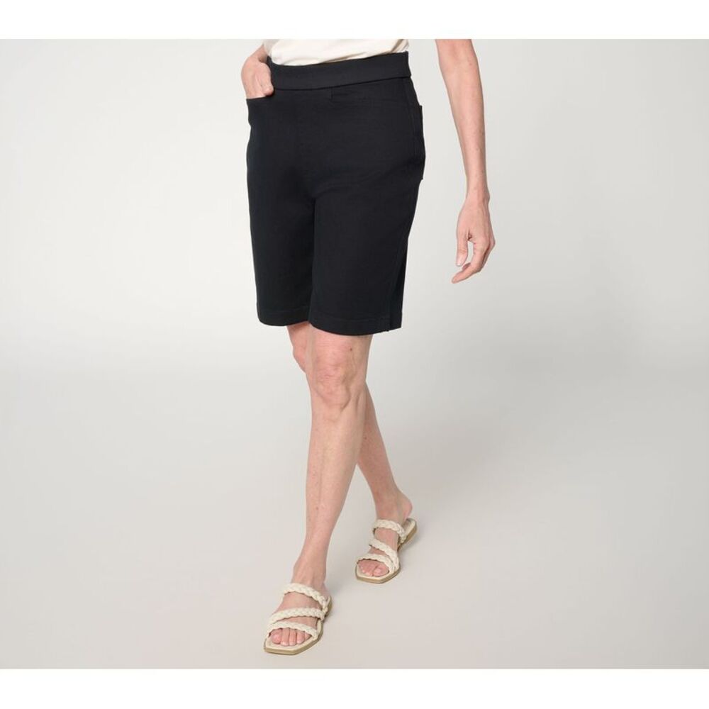 Susan Graver Women's Petite Pants 1XP Weekend Cotton Straight Leg Black